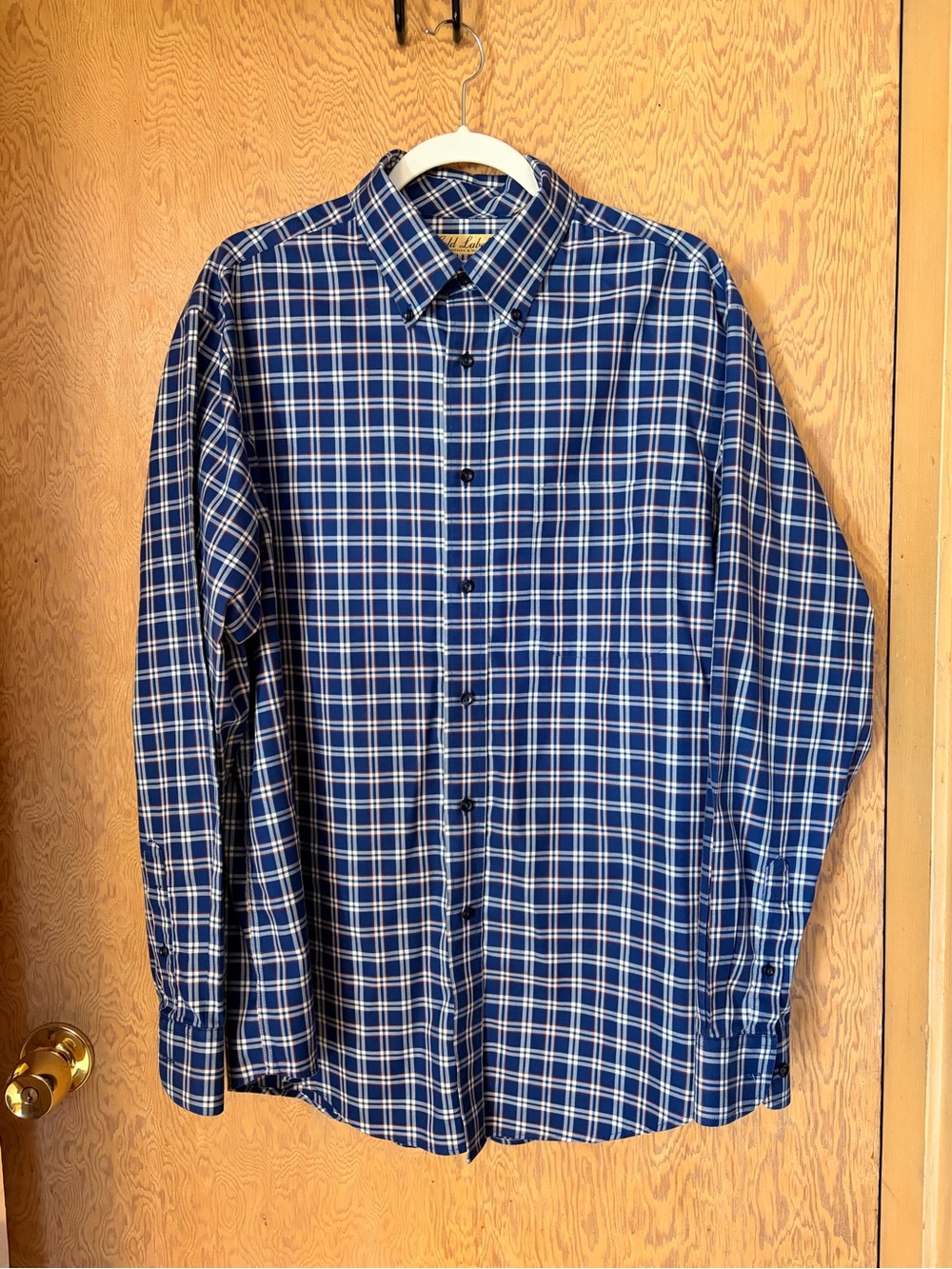 Roundtree & Yorke Blue and White Plaid Button-Down Shirt